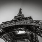 Eiffel tower in black and white during a sunny summer day